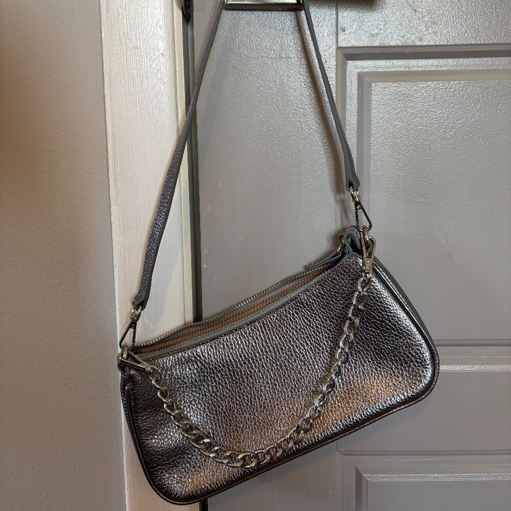 Leatherology Greta Chain Small Pochette in Frost with nickel hardware